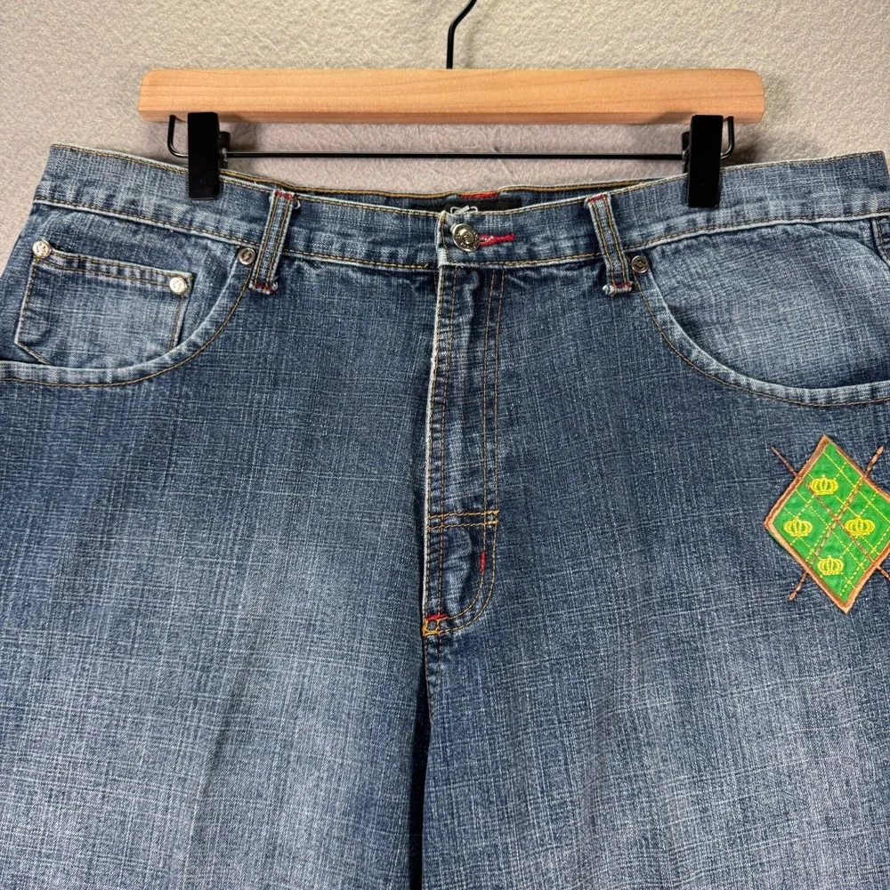 Vintage Old Skool Jeans Men 38 Blue Lightwash Denim Patch Embroidered Streetwear